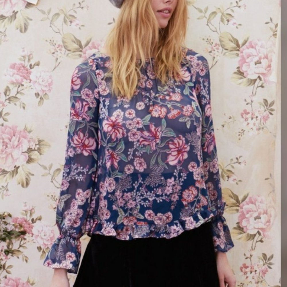 For Love and Lemons Floral Back Closure Blouse (XS)